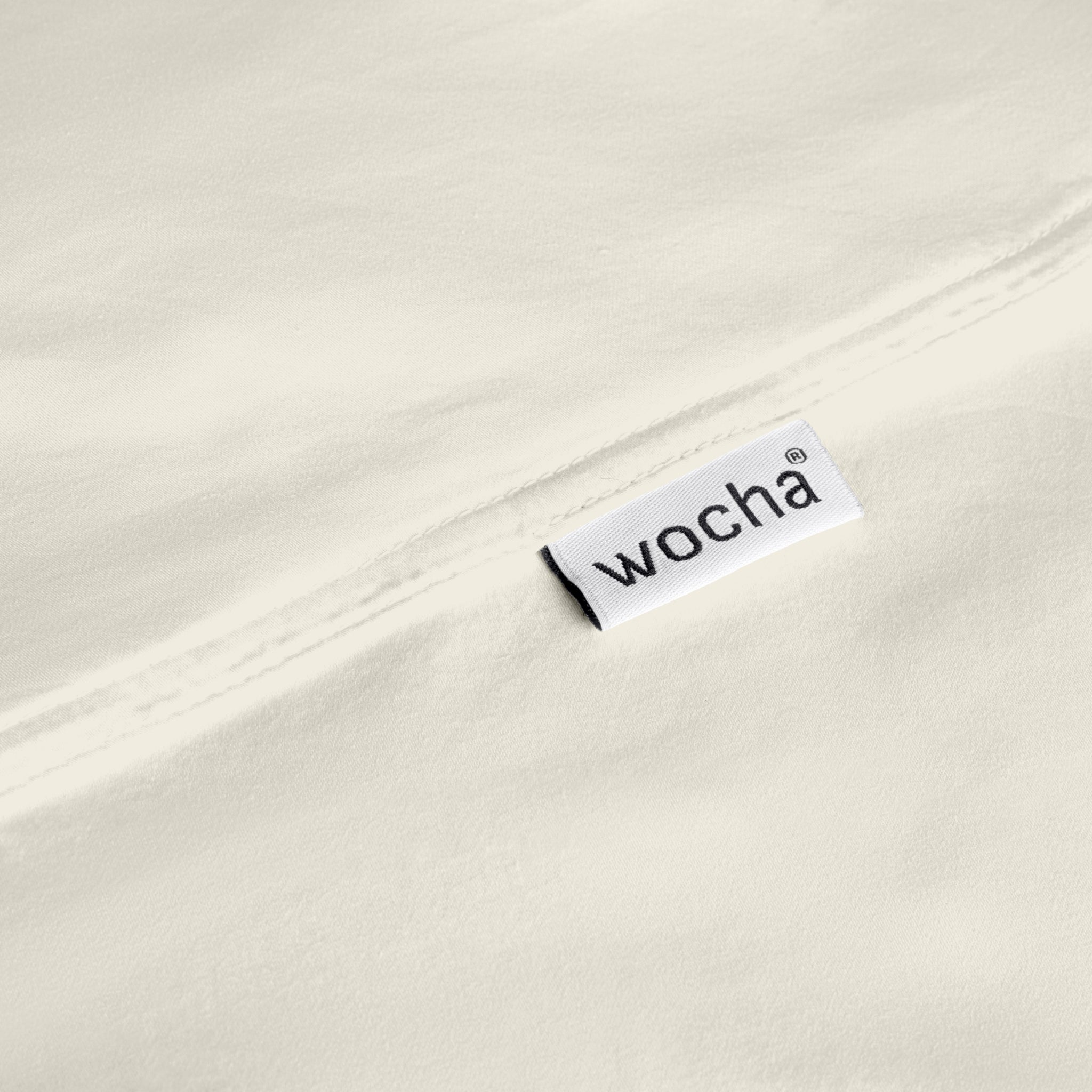 Naturel details foto katoen satijn dekbedovertrekset met label van wocha