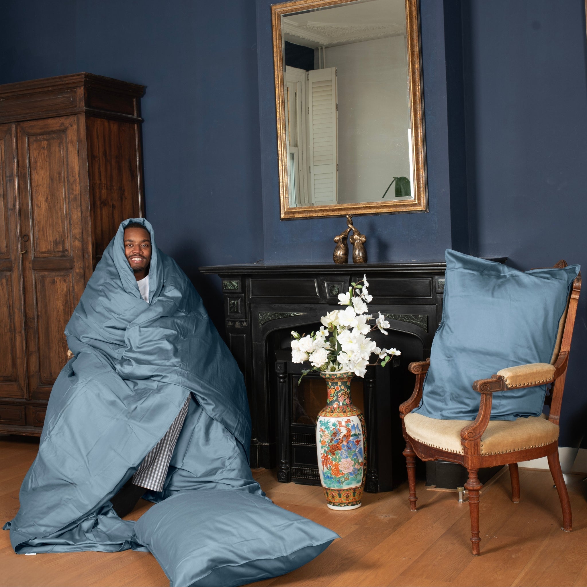 Dekbedovertrek katoen satijn blauw