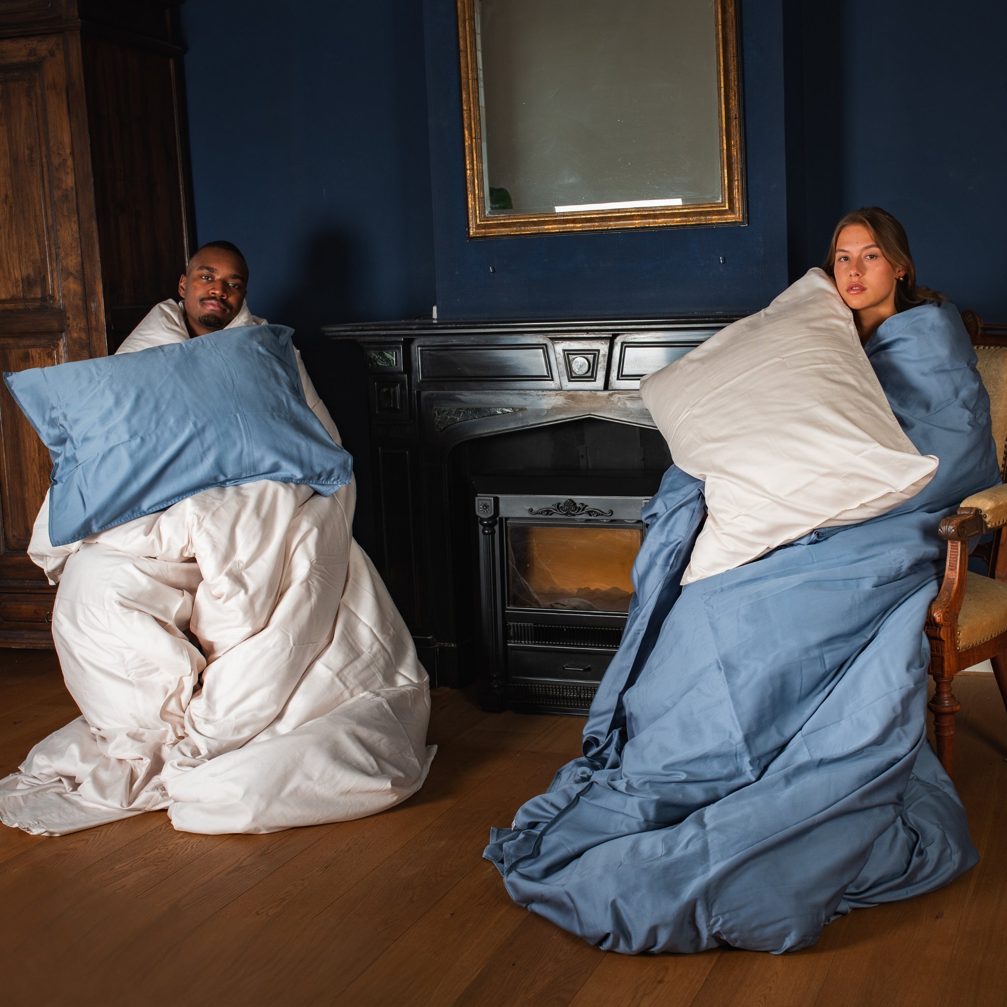 Dekbedovertrek katoen satijn blauw