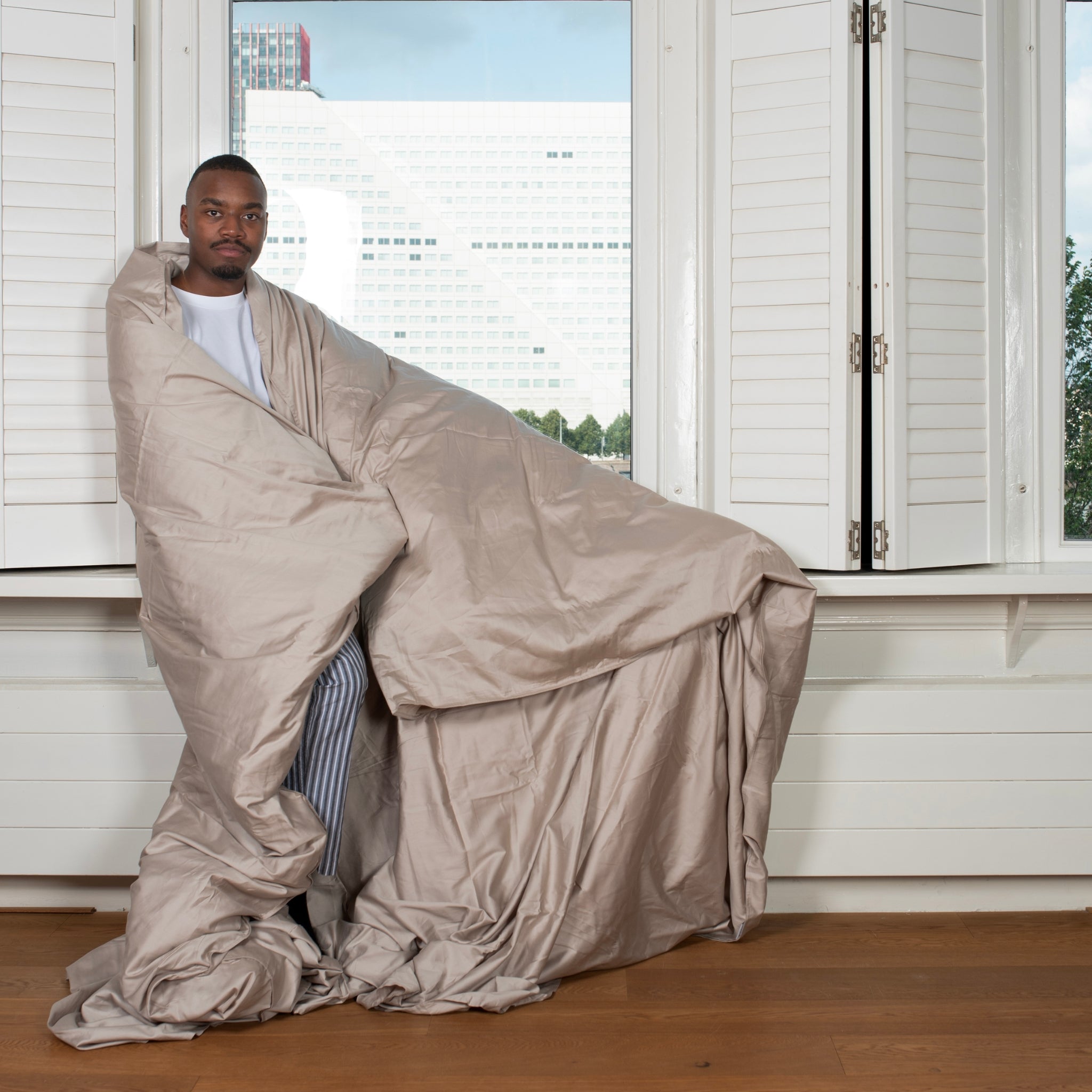 Dekbedovertrek katoen satijn taupe