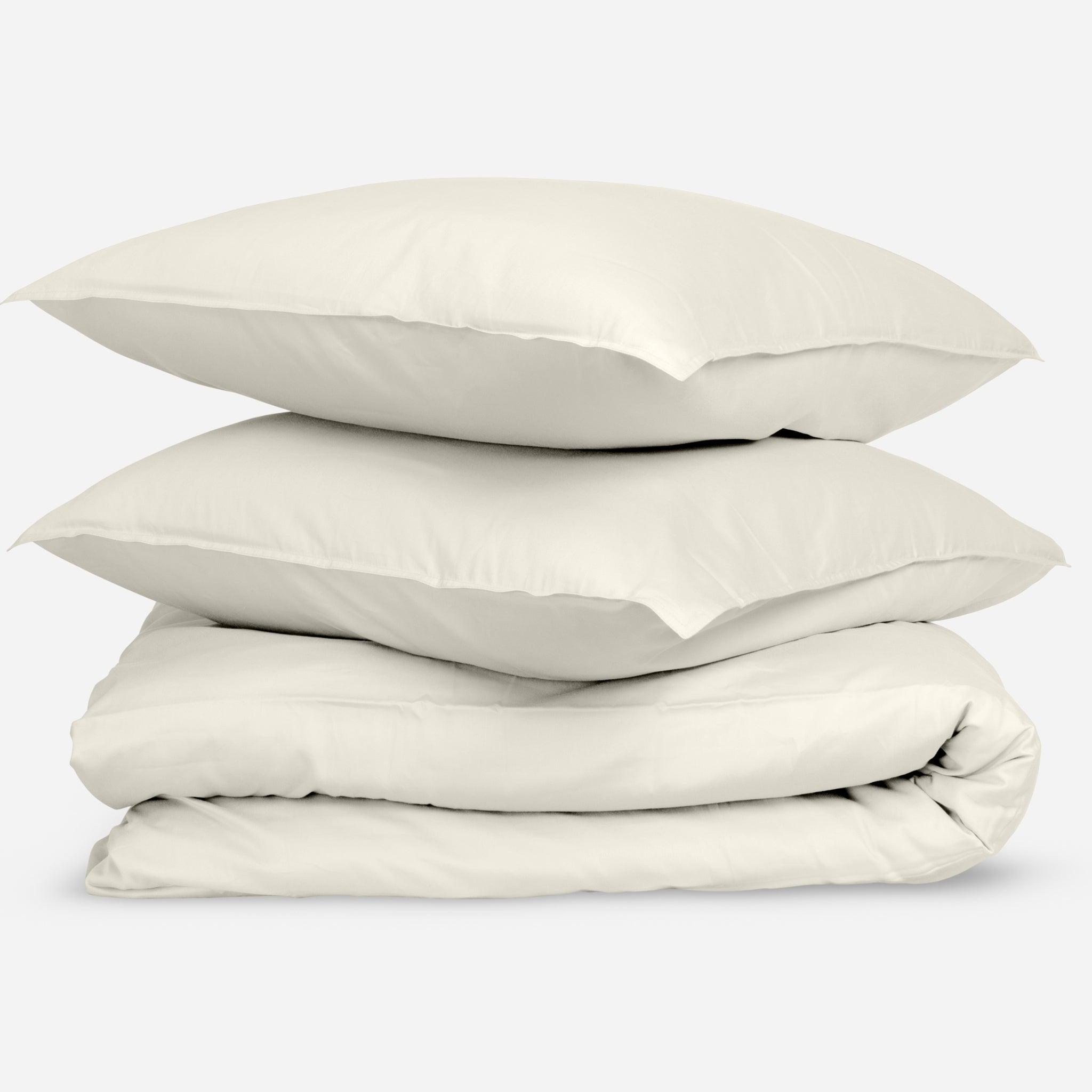 Dekbedovertrekset katoen satijn met twee kussenslopen en een dekbedovertrek naturel, natuurlijke stof zonder verf of toegevoegde chemicalien.