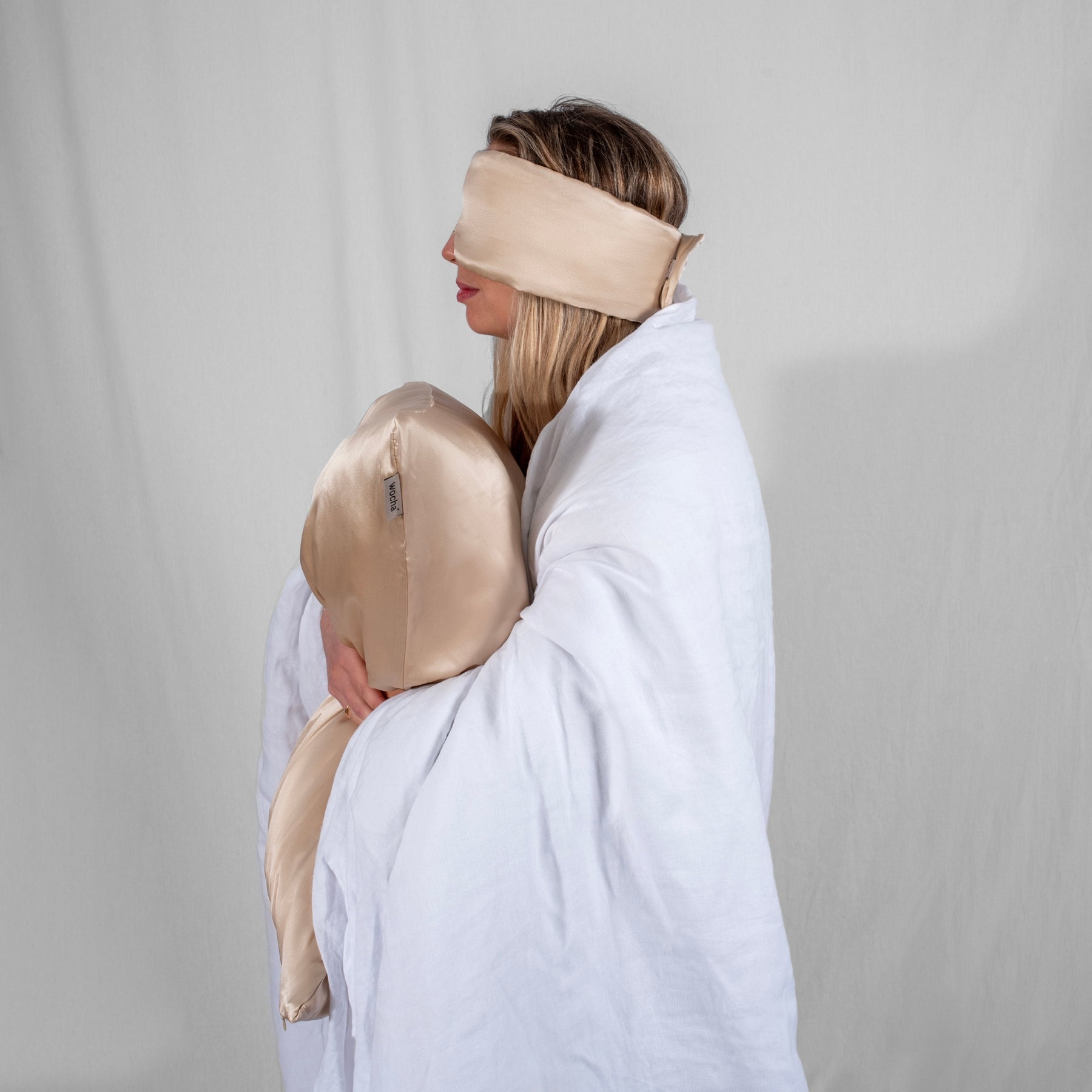 Bundel: Zijden kussensloop champagne & Slaapmasker champagne - Zijden slaapmasker met zijde van hoge kwaliteit