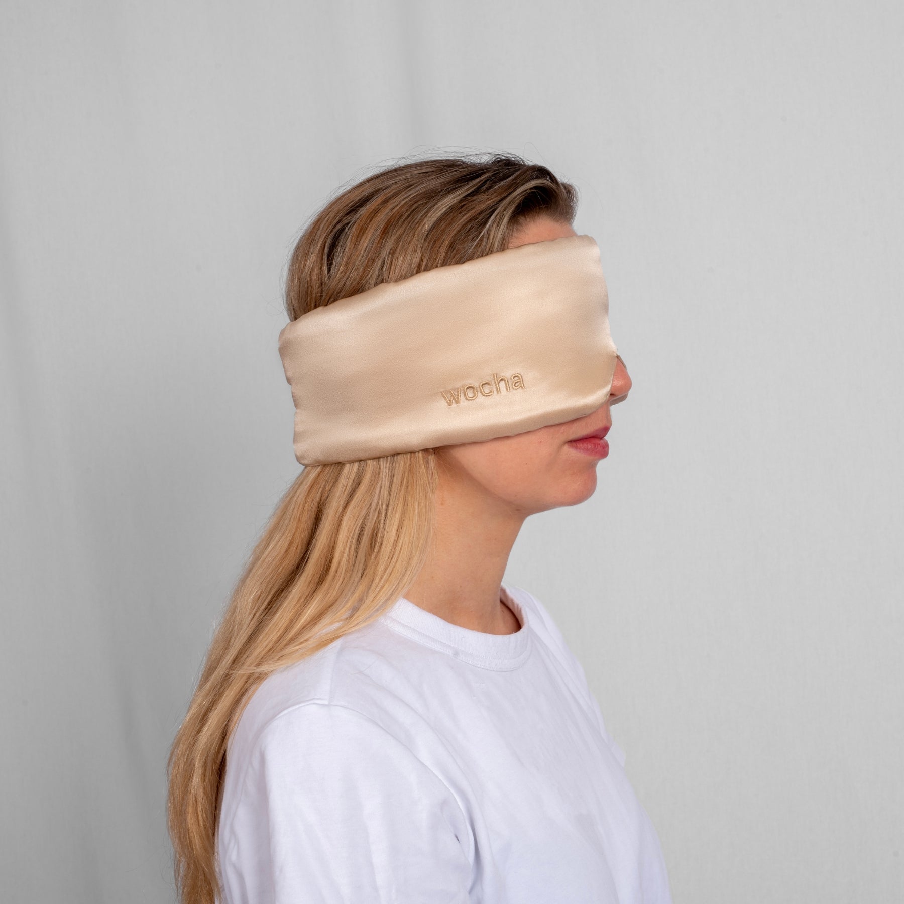 Bundel: Zijden kussensloop champagne & Slaapmasker champagne - Zijden slaapmasker met zijde van hoge kwaliteit