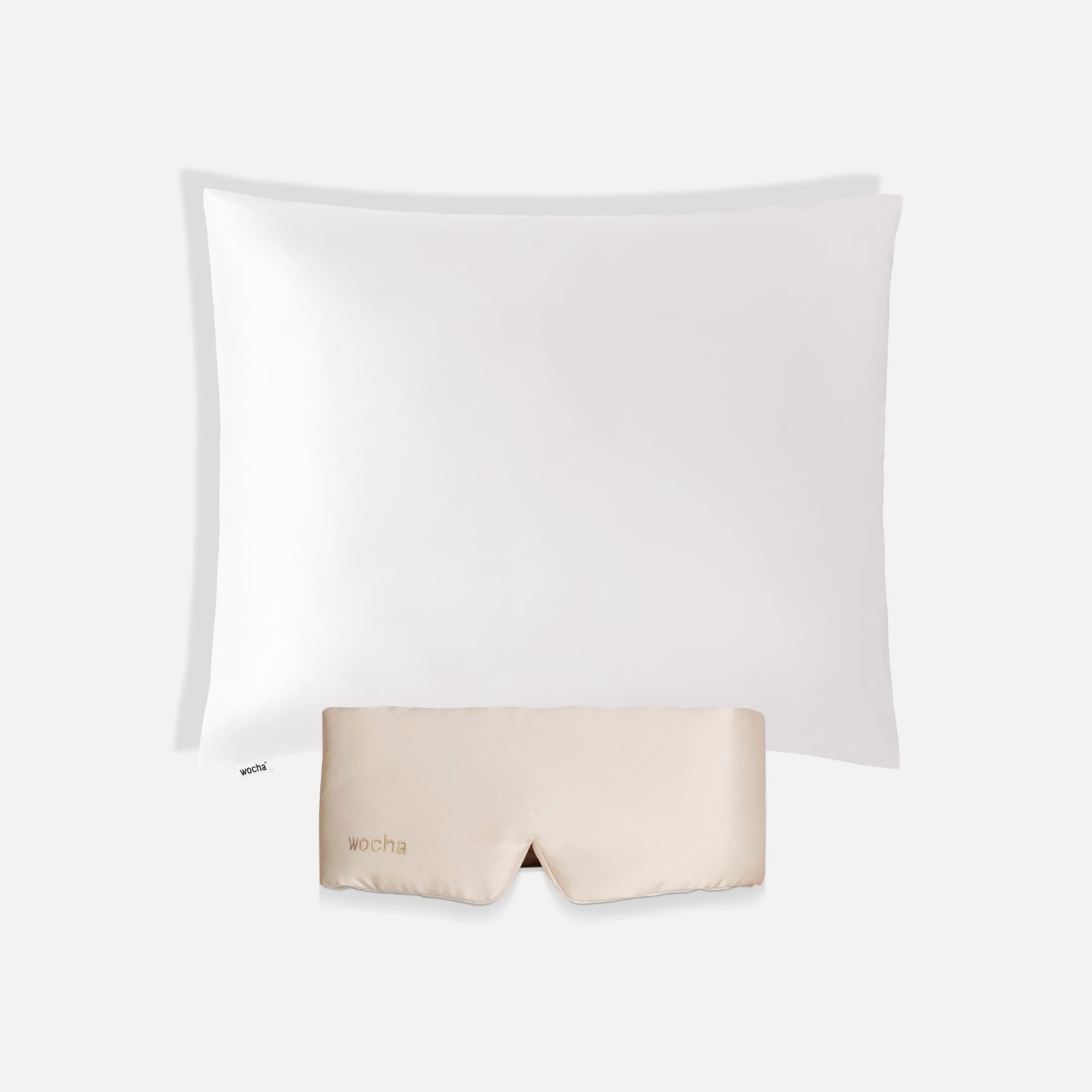 Bundel: Zijden kussensloop wit & Slaapmasker champagne - Katoen satijn dekbedovertrek met luxe glans – zacht en hypoallergeen voor een goede nachtrust