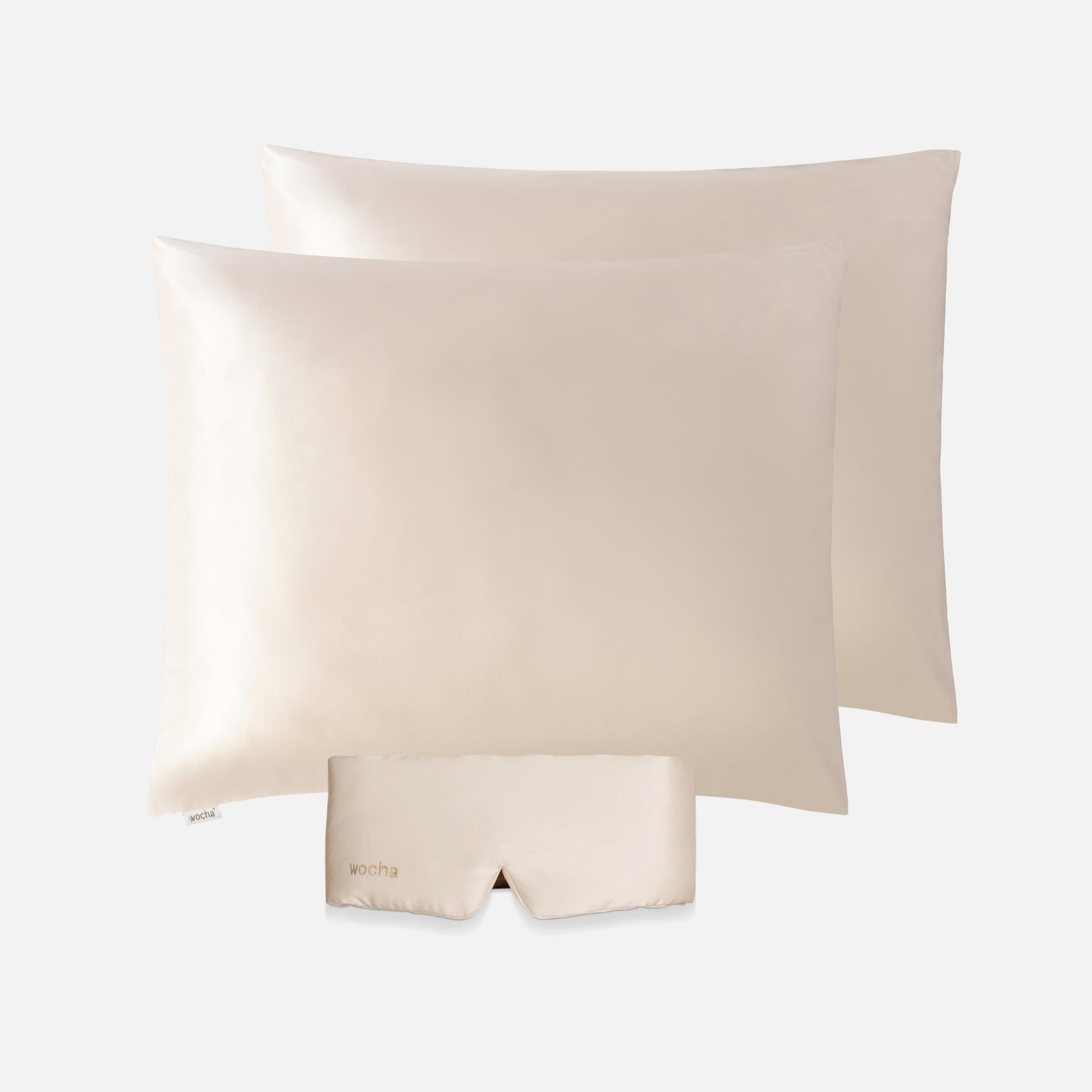 Bundel: Zijden kussenslopen (set van 2) champagne & Slaapmasker Champagne