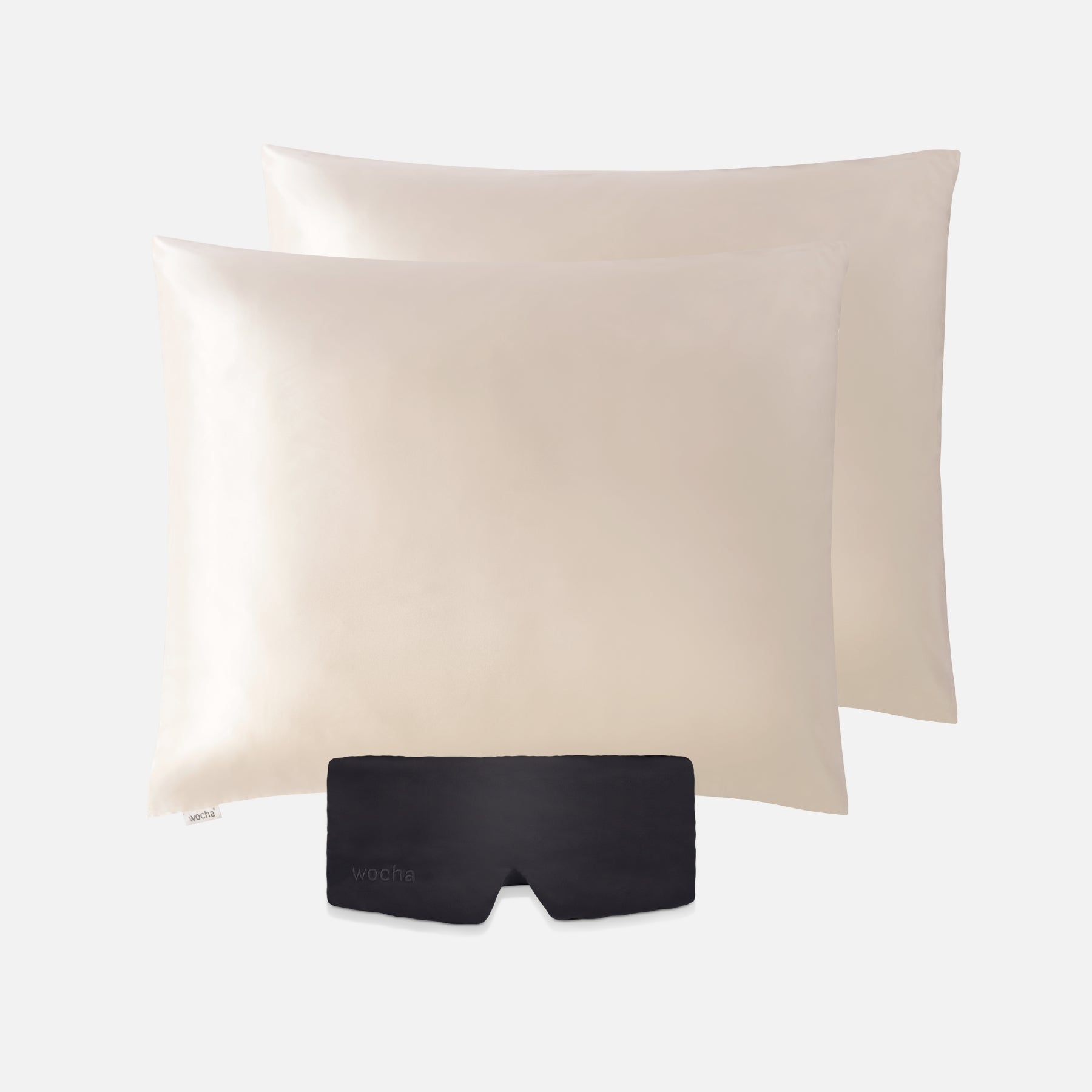 Bundel: Zijden kussenslopen (set van 2) champagne & Slaapmasker zwart -
Katoen satijn dekbedovertrek met luxe glans – zacht en hypoallergeen voor een goede nachtrust