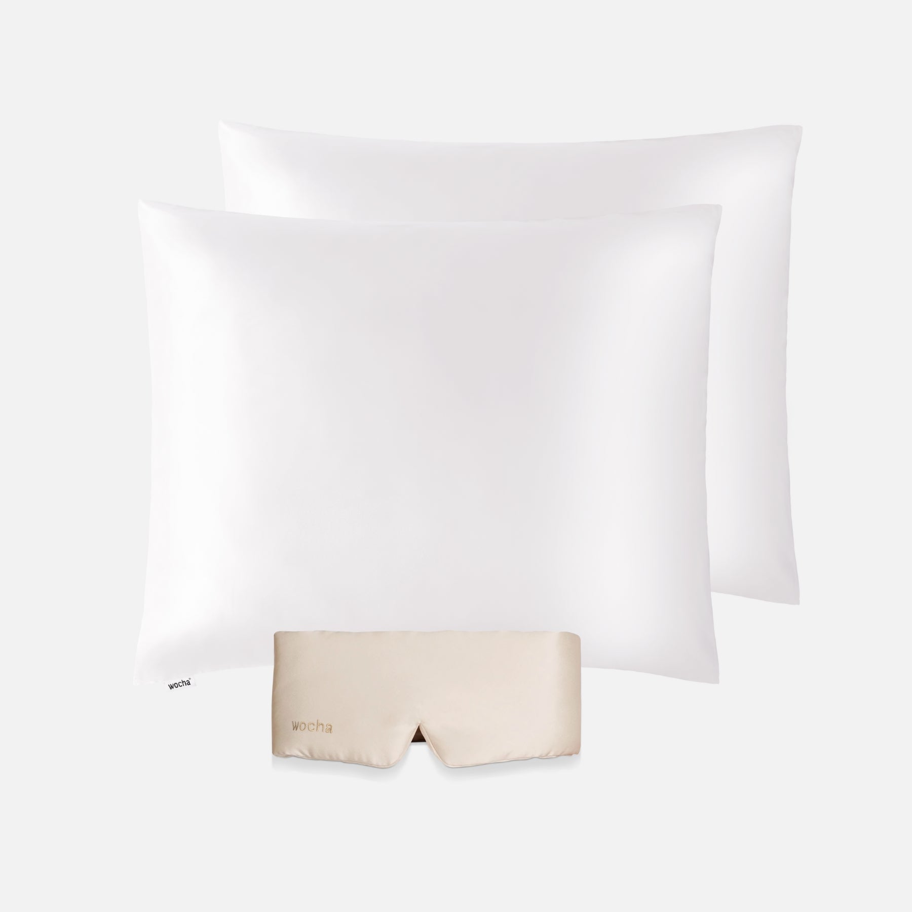 Bundel: Zijden kussenslopen (set van 2) wit & Slaapmasker Champagne - Katoen satijn dekbedovertrek in pasteltinten