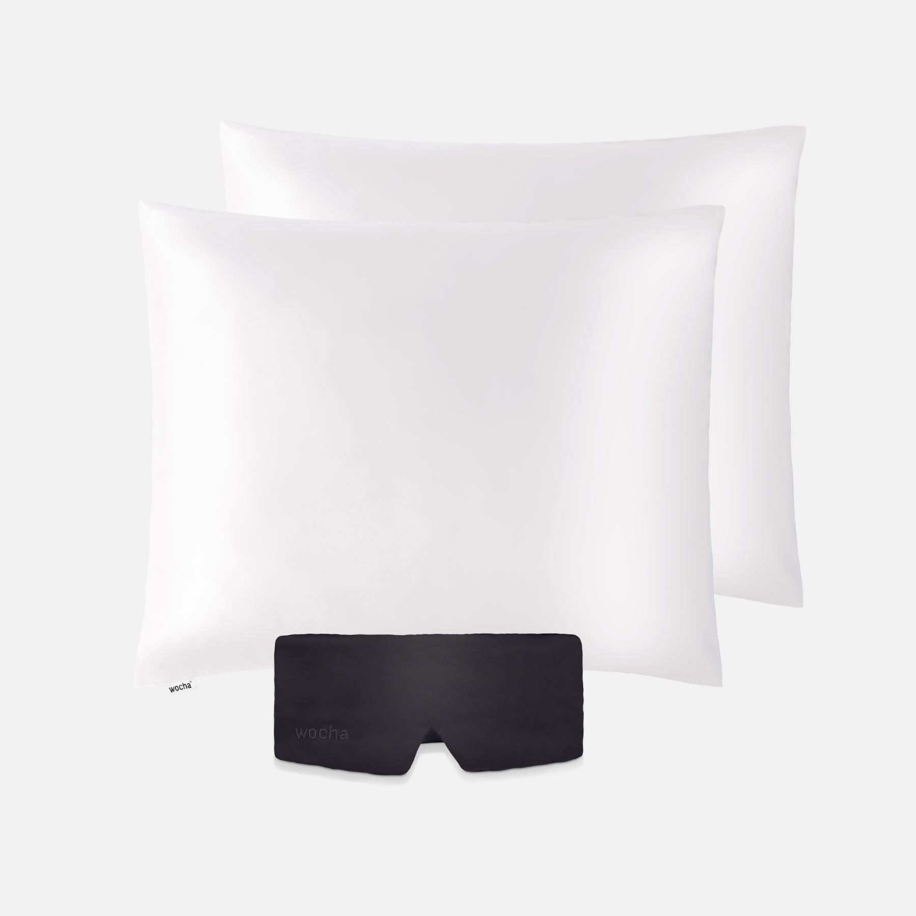 Bundel: Zijden kussenslopen (set van 2) wit & Slaapmasker zwart - Zijden slaapmasker met verstelbare band – ultrazacht voor een verstoorde slaap