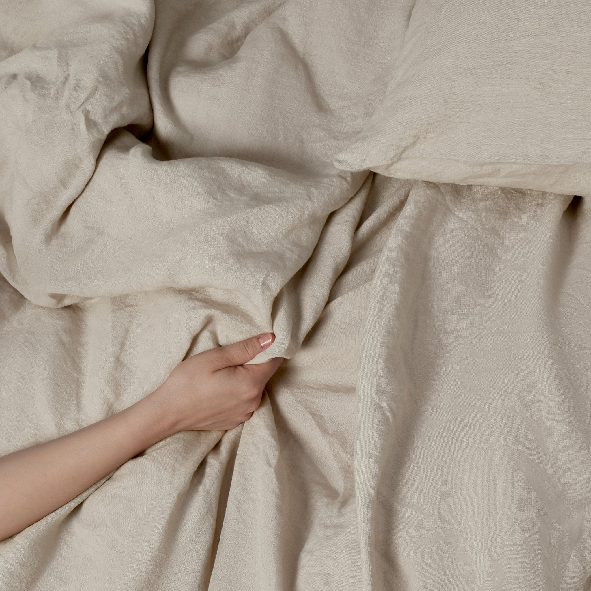 Dekbedovertrek gewassen linnen beige